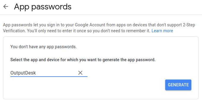Output Desk - App Password