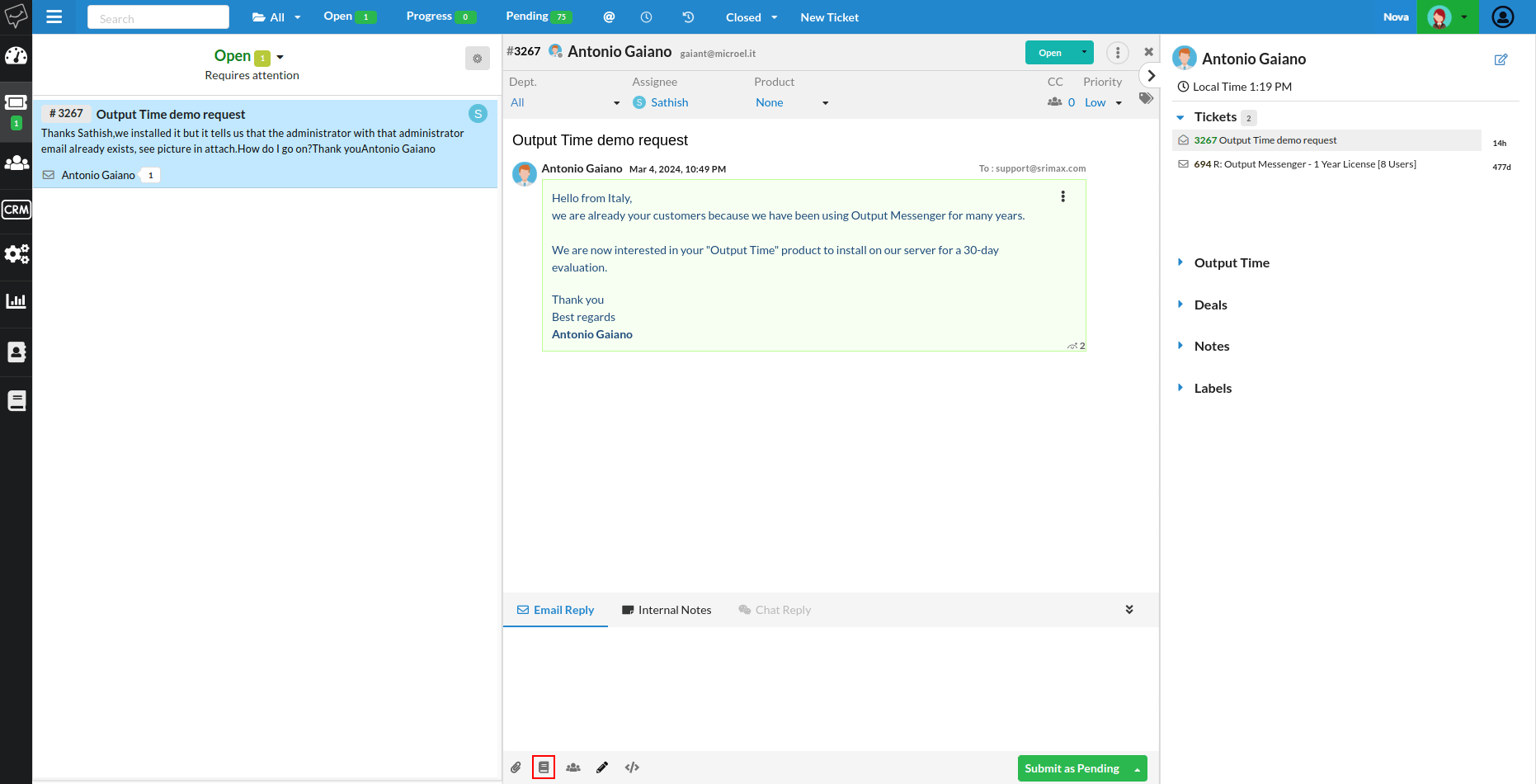 Output Desk Canned Response Shortcut