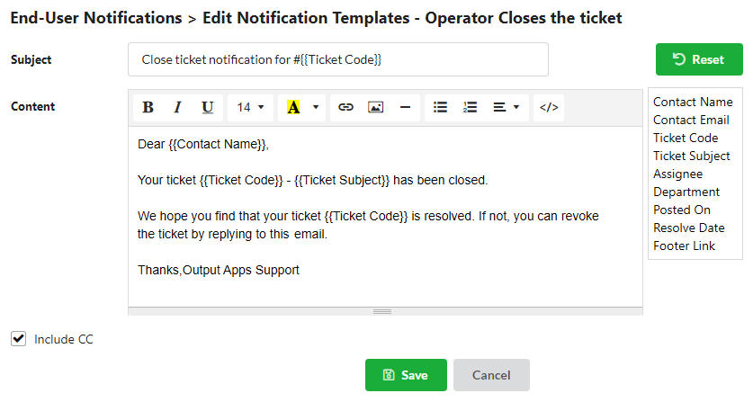 Output Desk - Contact email notification template