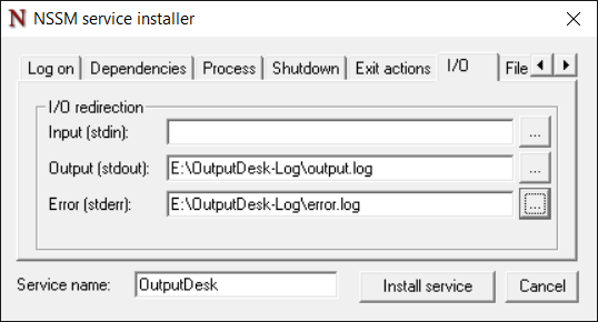Output Desk Package version error log path setup