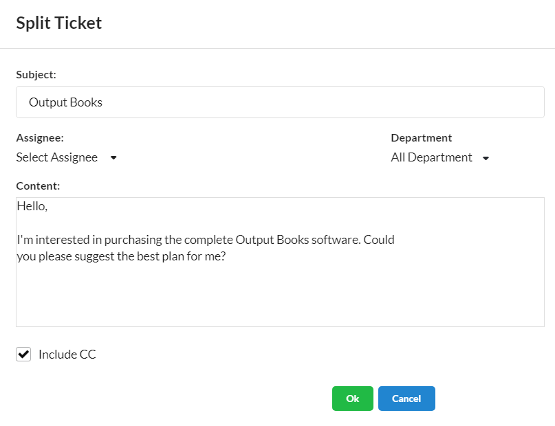 Output Desk Split Ticket Menu