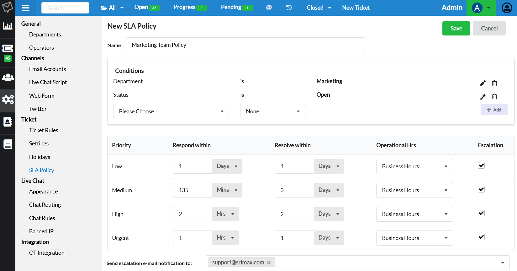 Help Desk Software SLA Policies